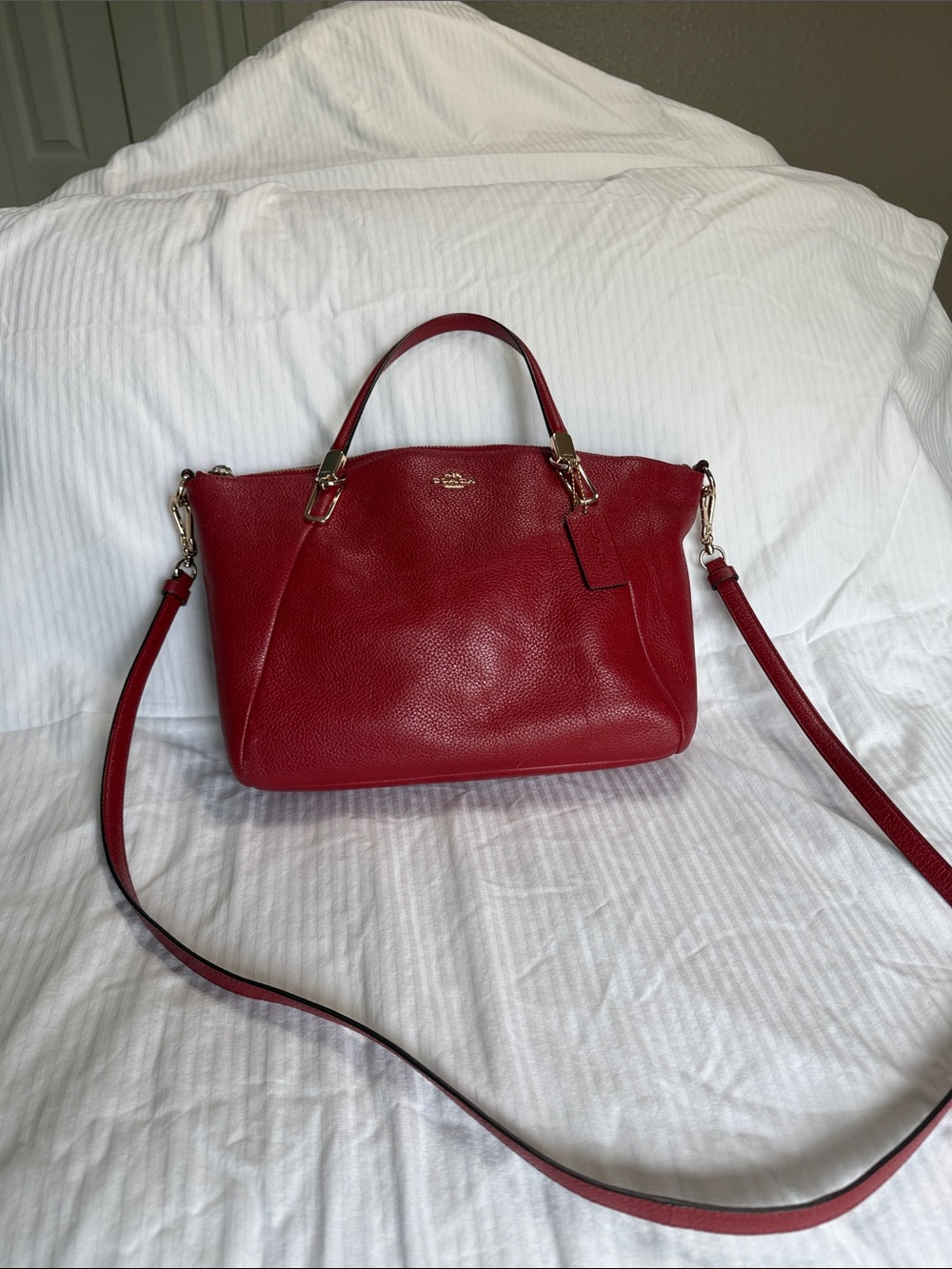 Coach Red Pebbled Leather Satchel with Detachable Strap